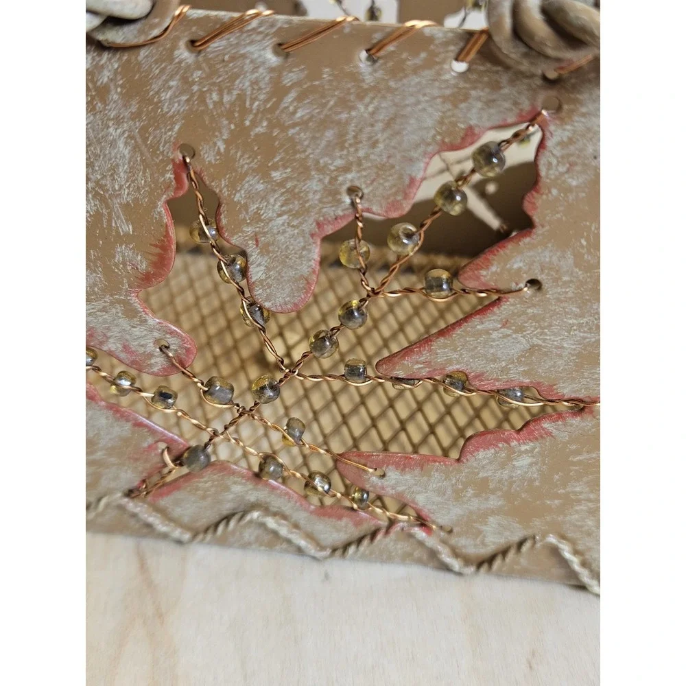 Metal Fall Autumn Leaf Leaves Basket Rustic Harvest Table Decor